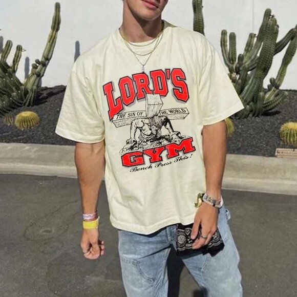 Vintage 1990s Lords Gym His Pain Your Gain Christian Cotton T-Shirt 2 - Picture 2 of 6